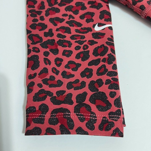 NIKE Woman Dri-FIT Animal Printed Mid-rise Leggings Burgundy/Black Sparkling, S - Picture 6 of 7